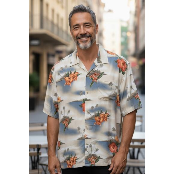 Pierre Cardin Vintage Men's Button-Up Hawaiin Shirt Size Large - Picture 1 of 4